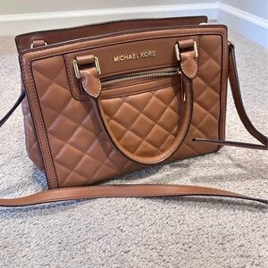 Michael Kors Brown Quilted Satchel,Selma Michael Kors,crossbody,leather quilted